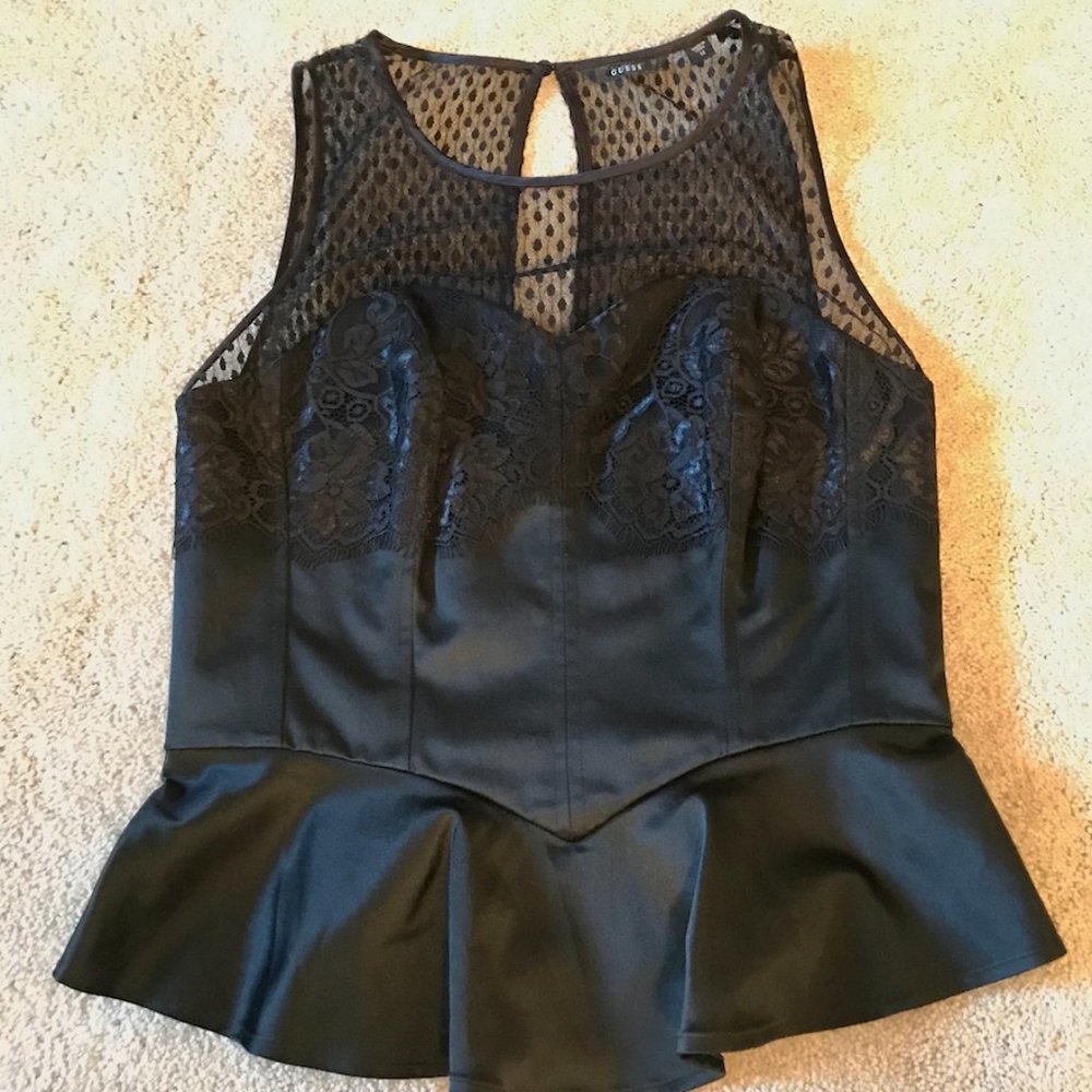 Guess Black Lace Corset Sleeveless Peplum Top